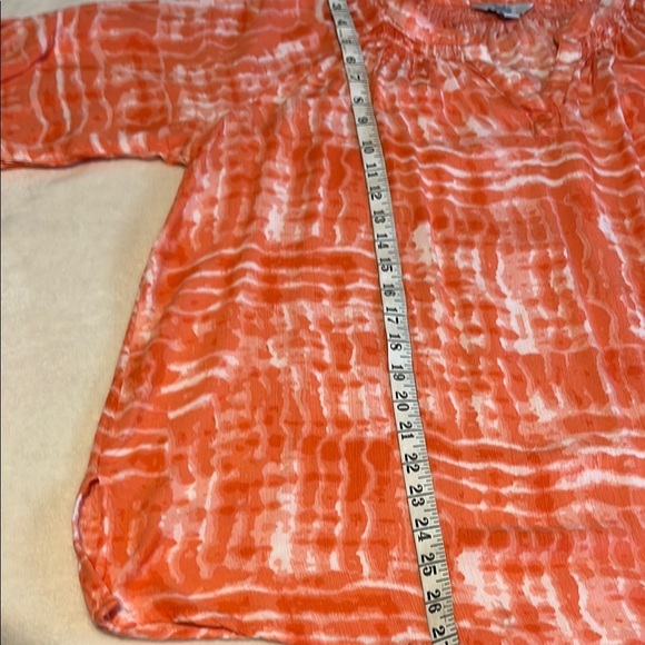 Croft & Barrow Orange and White Relaxed Pleated Blouse - Picture 7 of 9
